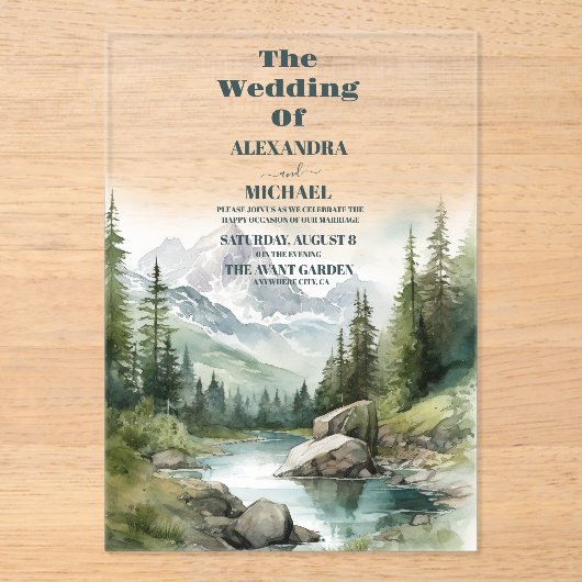 Mountain bruiloft feest acryl uitnodigingen (Voorkant)