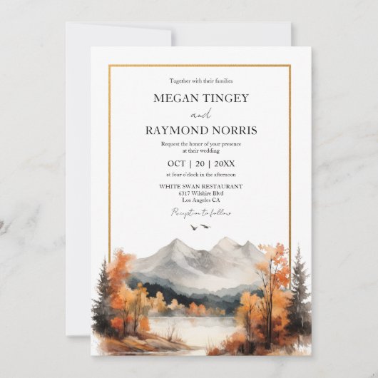 Mountain bruiloft Waterverf rustieke herfst bruilo Kaart (Voorkant)