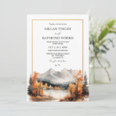 Mountain bruiloft Waterverf rustieke herfst bruilo Kaart (Staand voorkant)