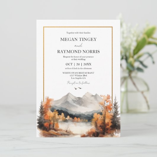 Mountain bruiloft Waterverf rustieke herfst bruilo Kaart (Staand voorkant)