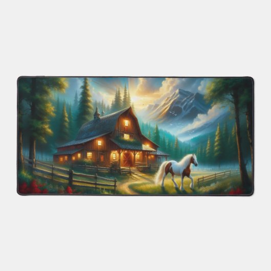 Mountain Cabin Desk Mat with Horse (Voorkant)