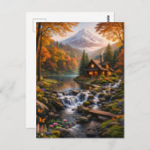 Mountain Cabin in Autumn Glow Serene Nature Briefkaart (Voorkant / Achterkant)