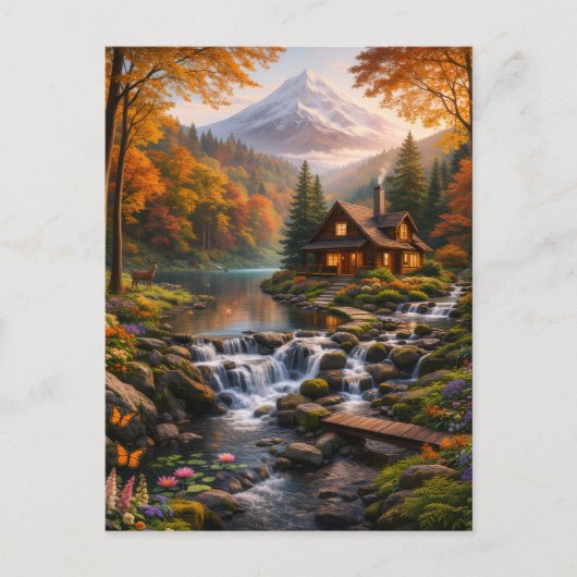 Mountain Cabin in Autumn Glow Serene Nature  Uitnodiging Briefkaart (Voorkant)