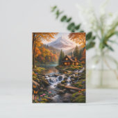 Mountain Cabin in Autumn Glow Serene Nature  Uitnodiging Briefkaart (Staand voorkant)