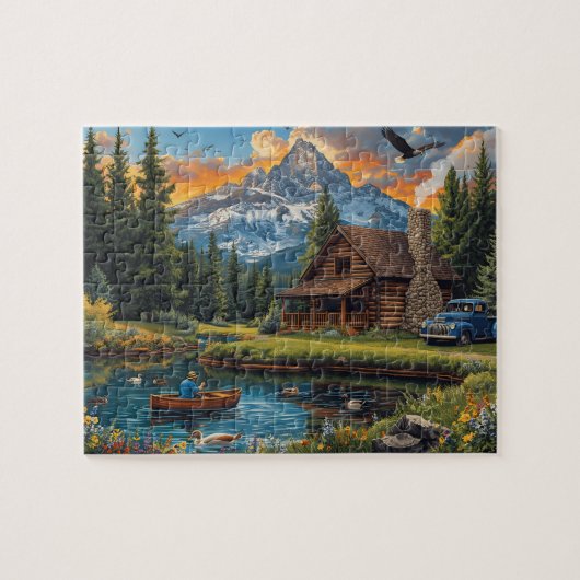 Mountain Cabin Morning Calm Legpuzzel (Horizontaal)