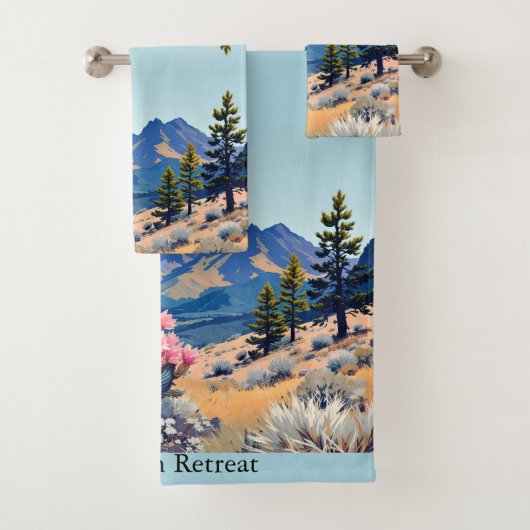 Mountain Cabin Personalize Text Vacation Home Bad Handdoek (Insitu)