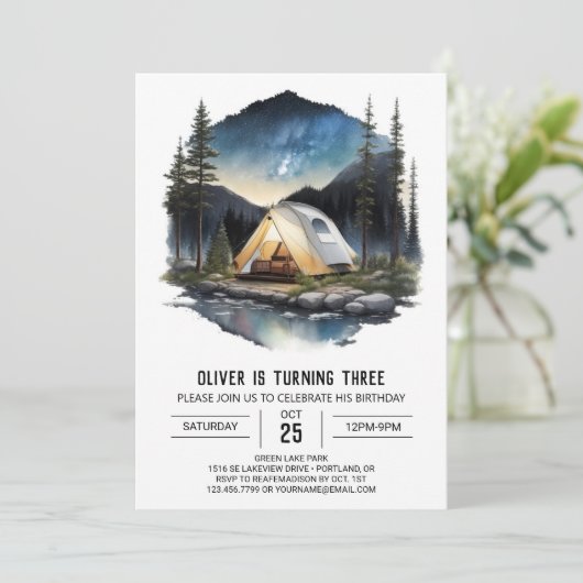 Mountain Campfire Explorer Verjaardag Kaart (Staand voorkant)