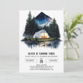 Mountain Campfire Kinderen verjaardagsuitnodiging Kaart (Staand voorkant)