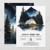 Mountain Campfire Kinderen verjaardagsuitnodiging Kaart (Voorkant / Achterkant)