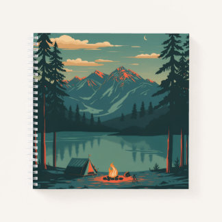 Mountain Campfire Lake Notebook with Evening Fores Notitieboek