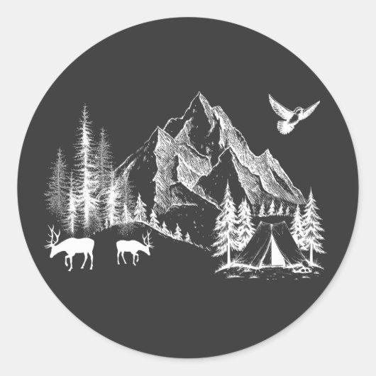 Mountain Camping Adventure Wilderness Natuur Ronde Sticker (Voorkant)