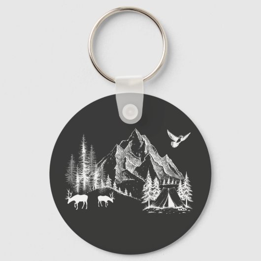 Mountain Camping Adventure Wilderness Natuur Sleutelhanger (Voorkant)