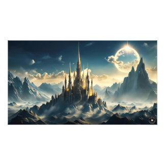 Mountain Castle Landscape Print Foto Afdruk