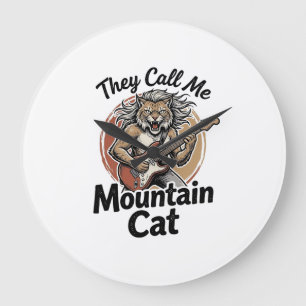 Mountain Cat Vintage Gravure Rock Grafische T-shir Grote Klok