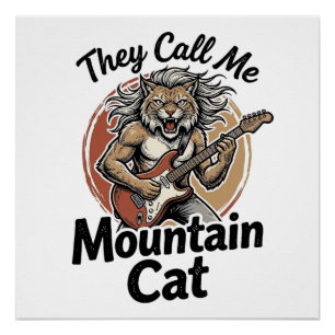 Mountain Cat Vintage Gravure Rock Grafische T-shir Perfect Poster