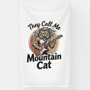 Mountain Cat Vintage Gravure Rock Grafische T-shir Spandoek