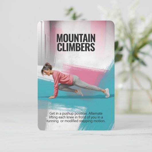 Mountain Climbers Fitness Kaart met Blauwe Achterk (Staand voorkant)