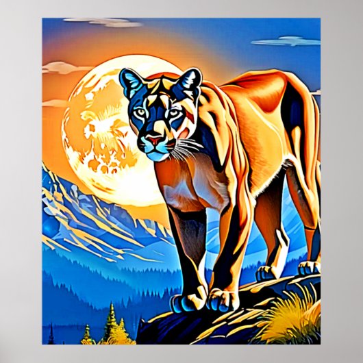 Mountain Cougar: Majesteit bij zonsondergang Poster (Voorkant)