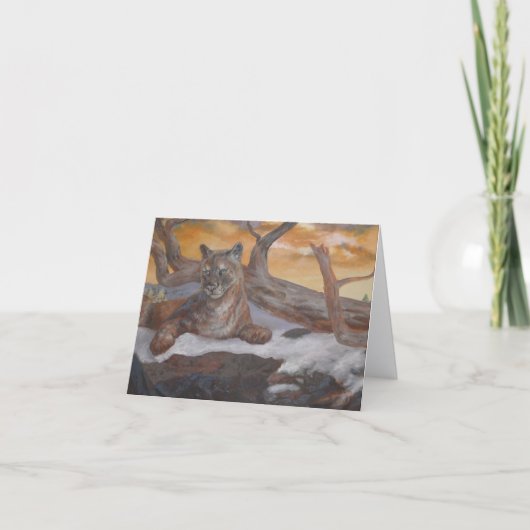 Mountain Cougar Winter Scene Folded Note Card  Bedankkaart (Voorkant)