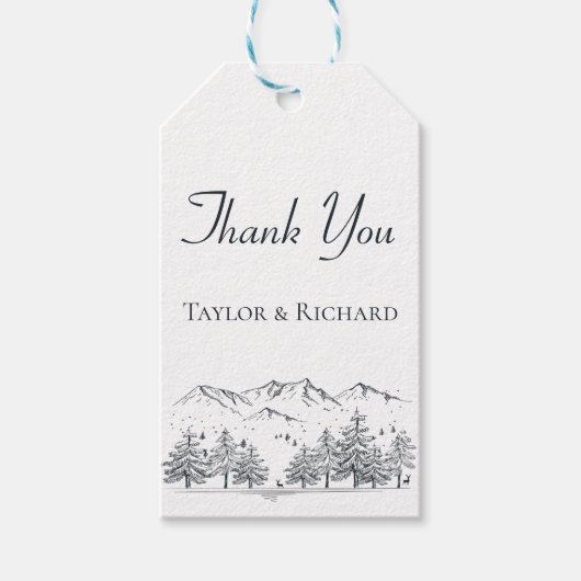Mountain Dank u Winter Natuur Trouwbomen Cadeaulabel (Voorkant)