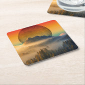 MOUNTAIN DAWN FOREST NATUUR SUNSET LANDSCAPE KARTONNEN ONDERZETTERS (Schuin)