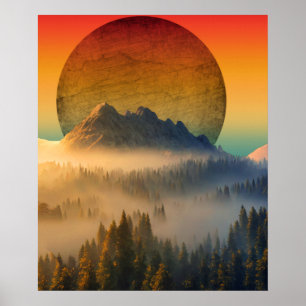 MOUNTAIN DAWN FOREST NATUUR SUNSET LANDSCAPE POSTER