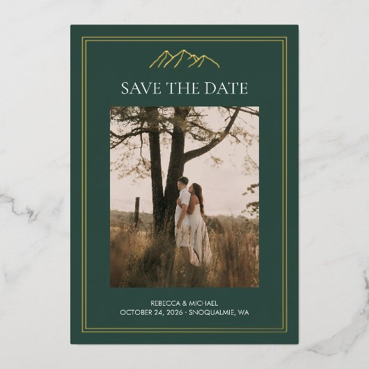 Mountain Destination Wedding Bewaar de datum Folie Uitnodiging (Voorkant)