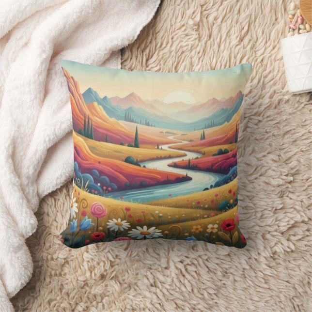 Mountain Dreamscape: Valley of Vibrant Bloom Kussen (Deken)