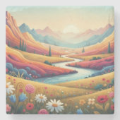 Mountain Dreamscape: Valley of Vibrant Bloom Stenen Onderzetter (Voorkant)