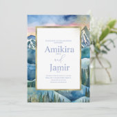 Mountain Dreamy Watercolor Glitter Wedding Kaart (Staand voorkant)