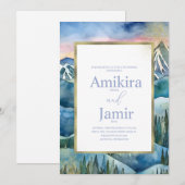 Mountain Dreamy Watercolor Glitter Wedding Kaart (Voorkant / Achterkant)