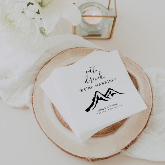 Mountain Eat Drink We zijn getrouwd bruiloft Servet