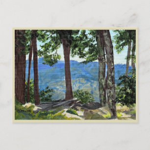 Mountain Edge Uitzicht Trees Distant Valley Peaks  Briefkaart