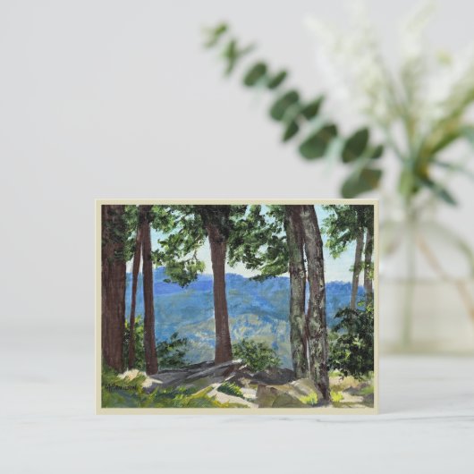 Mountain Edge Uitzicht Trees Distant Valley Peaks Briefkaart (Staand voorkant)