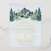 Mountain Elegant Rustic Wedding Photo Real Gold Folie Uitnodiging (Voorkant)