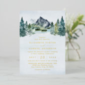 Mountain Elegant Rustic Wedding Photo Real Gold Folie Uitnodiging (Staand Voorkant)