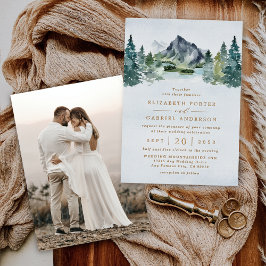 Mountain Elegant Rustic Wedding Photo Real Gold Folie Uitnodiging