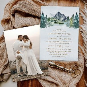 Mountain Elegant Rustic Wedding Photo Real Gold Folie Uitnodiging