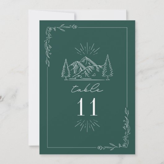 Mountain Emerald Wedding Table Number Kaart (Voorkant)