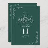 Mountain Emerald Wedding Table Number Kaart (Voorkant / Achterkant)
