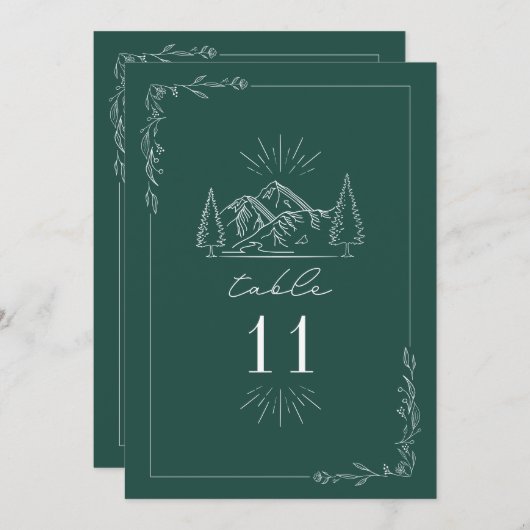 Mountain Emerald Wedding Table Number Kaart (Voorkant / Achterkant)