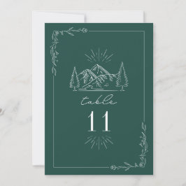 Mountain Emerald Wedding Table Number Kaart