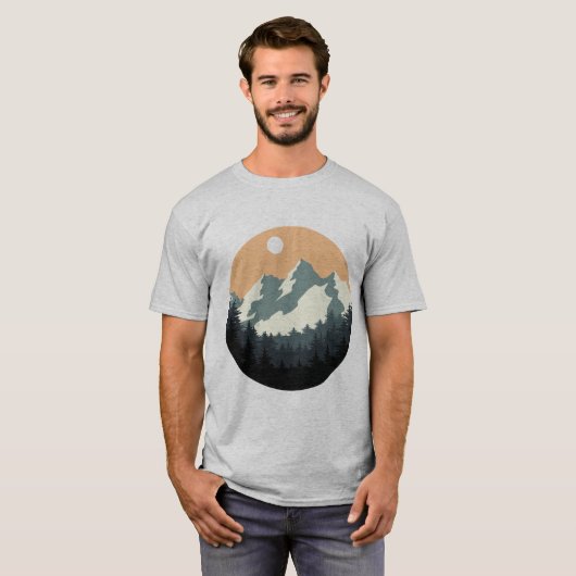 Mountain en Forest Scene Silhouette T-shirt (Voorkant volledig)