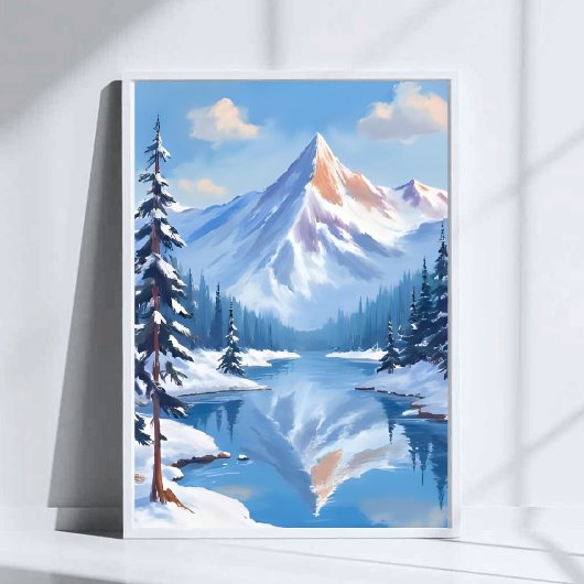Mountain Escape | Winter Snow Watercolor Nature Poster