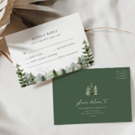 Mountain Evergreen Woodland Forest Elegante bruilo RSVP Kaartje