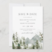 Mountain Evergreen Woodland Forest Elegante bruilo Save The Date (Voorkant)