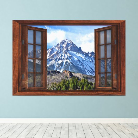 Mountain Fake Window Home Kantoor Canvas Afdruk (Insitu (Houten vloer))