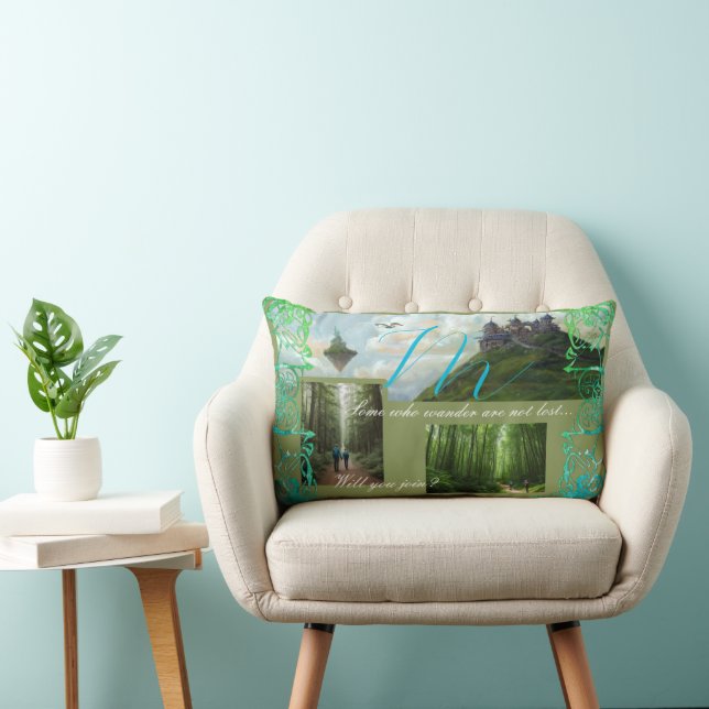 Mountain fantasy kunst met foto en monogram kussen (Stoel)
