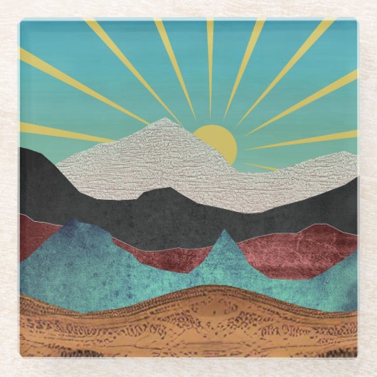 Mountain Fantasy Sunrise Glazen Onderzetter (Voorkant)