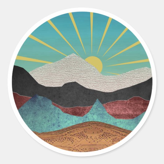 Mountain Fantasy Sunrise Ronde Sticker (Voorkant)